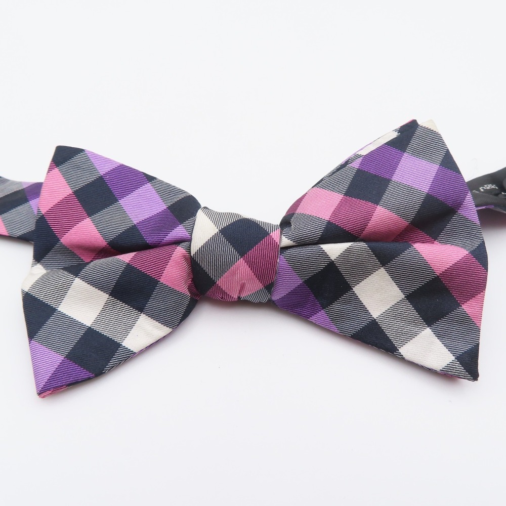 Express Bow Tie Black Pink White Check 2.5" Wide Pre Tie Silk Tuxedo